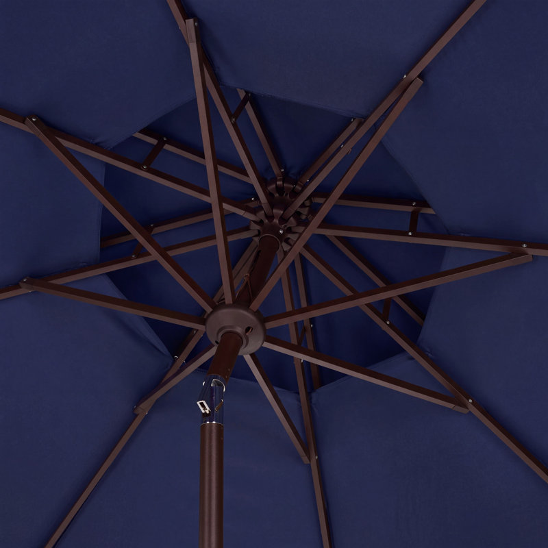 Parasol d'extérieur festonné inclinable 101 po Poppy, Bleu marine/blanc