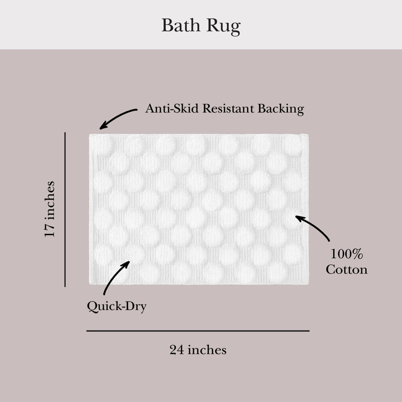 kate spade new york Dotted Woven Absorbent Bath Rug, 17 in x 24 in, 100% Cotton Marshmallow White Bath Mat, 24" L x 17" W