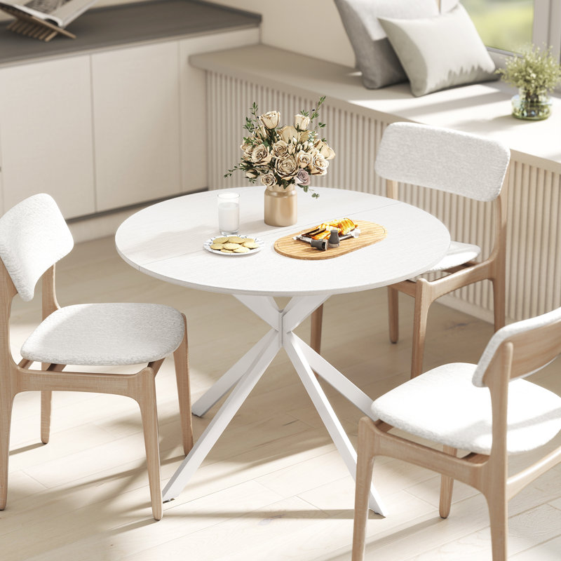 Table de salle à manger ronde pour 4 tables de cuisine avec pieds en acier, chêne blanc, Blanc, Chêne blanc