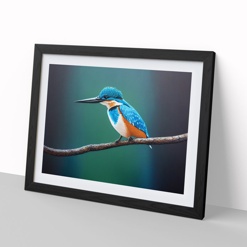 Desirable Kingfisher Bird - Single Picture Frame Print, 46cm H x 64cm W, Black