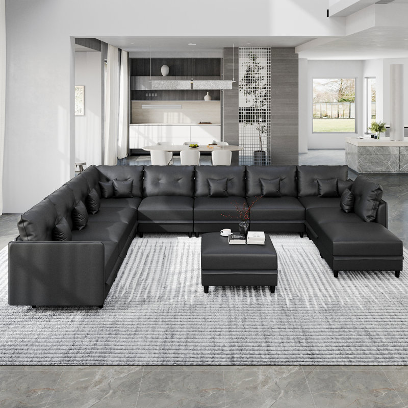Accoudoir modulaire rembourré courbé avec rangement Brizzia, Black Faux Leather