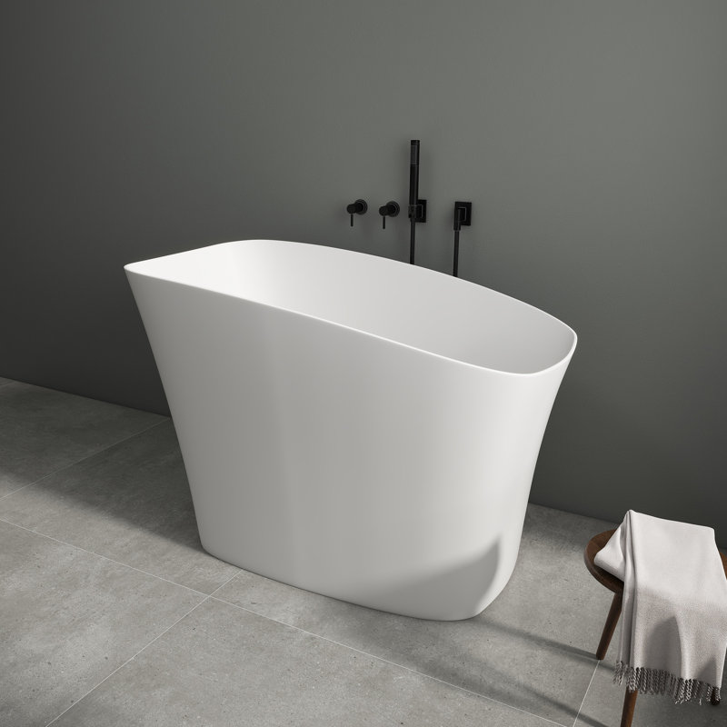 51'' Freestanding Soaking Solid Surface Bathtub In White, Matte White