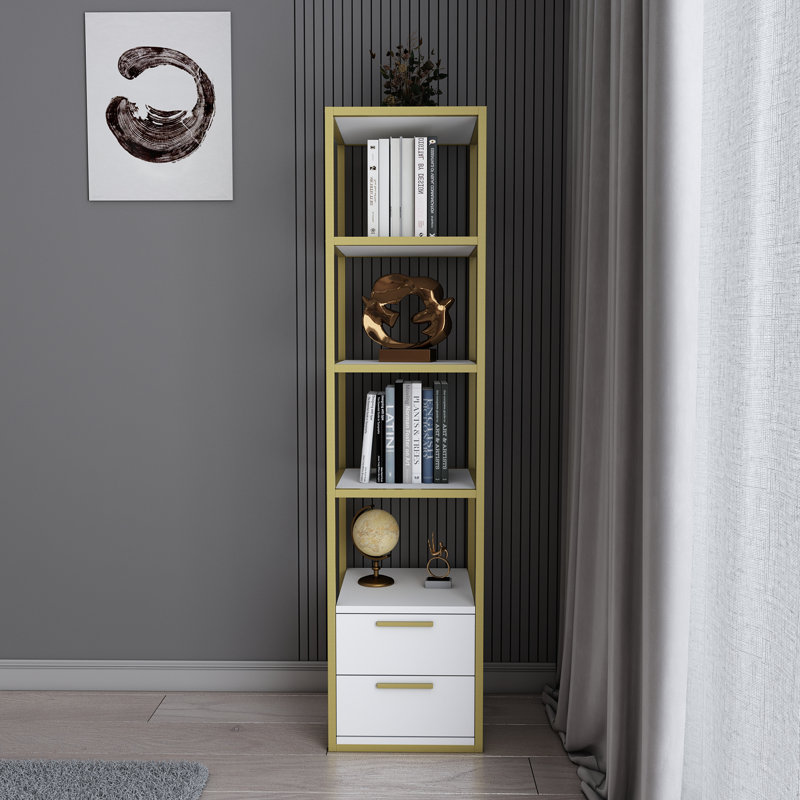 Lininger 169cm H x 39cm W Bookcase, Gold/White