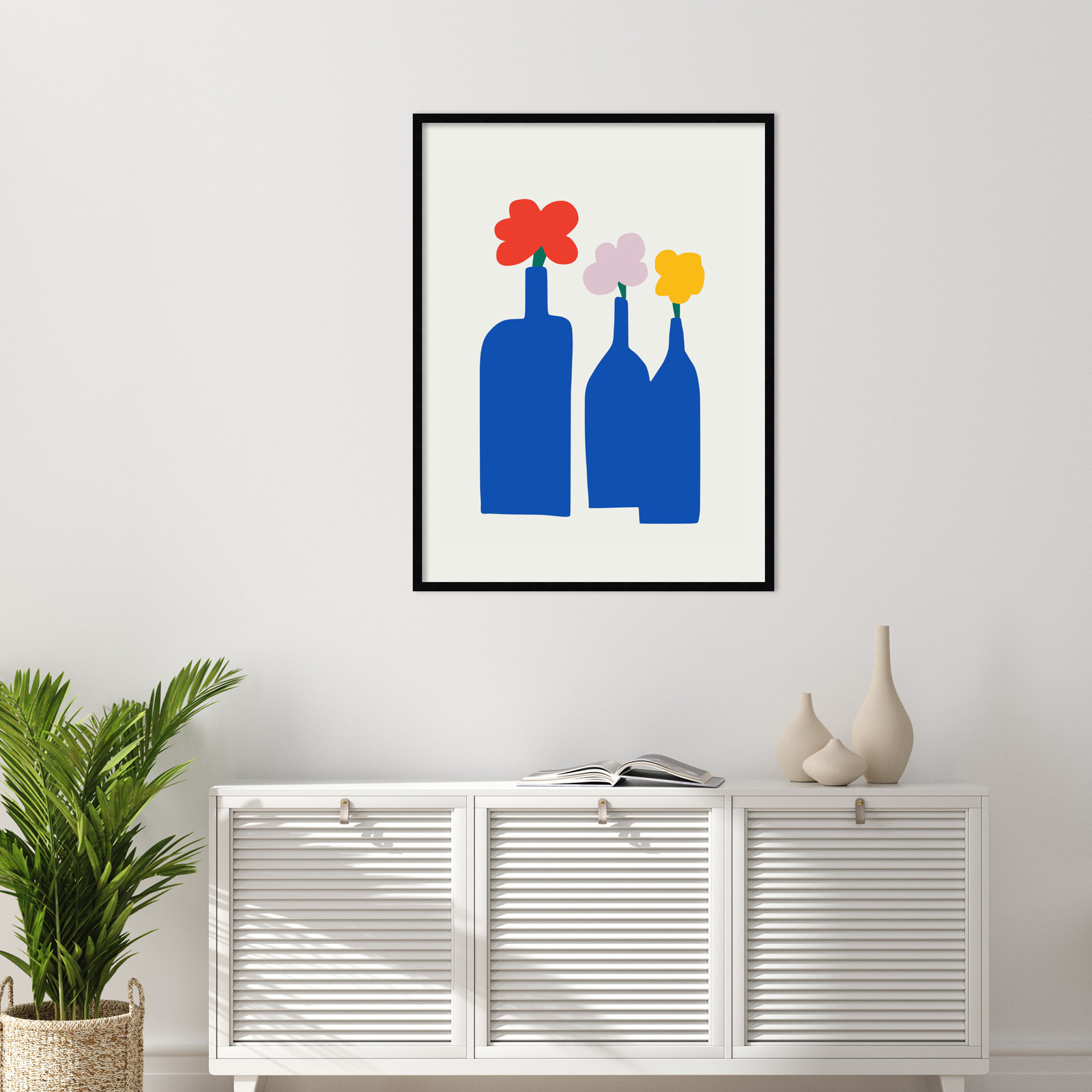 Blue Bottle Vase Print by Little Dean, Black, 41" H x 31" W