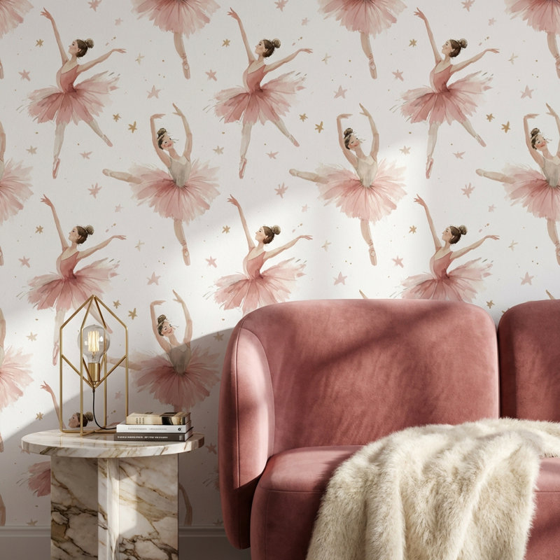 Papier peint fond blanc danseuse rose, Peler et coller