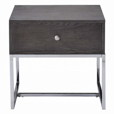 Iban End Table, Gray Oak & Chrome Finish