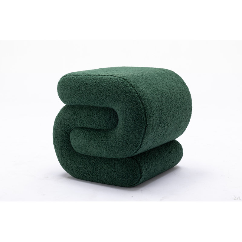 017S-S-Shape Fabric Ottoman Makeup Stool Footstool, Green Teddy