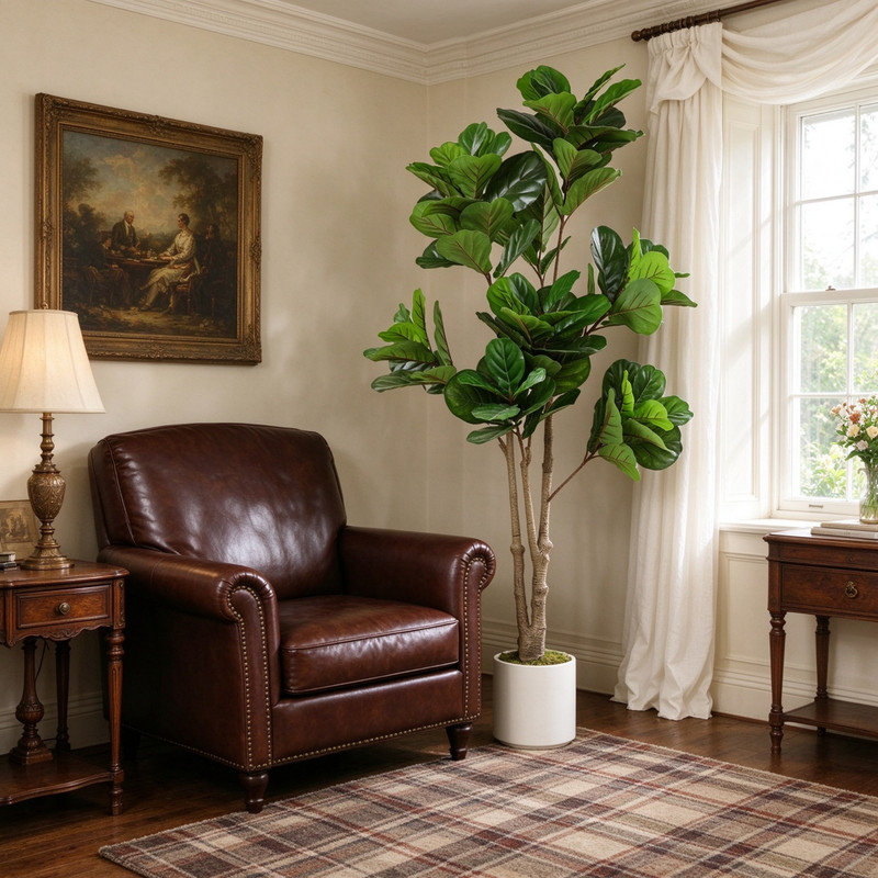 179.99 cm H Faux Fiddle Leaf Fig Tree Plant in Plastic and Cement