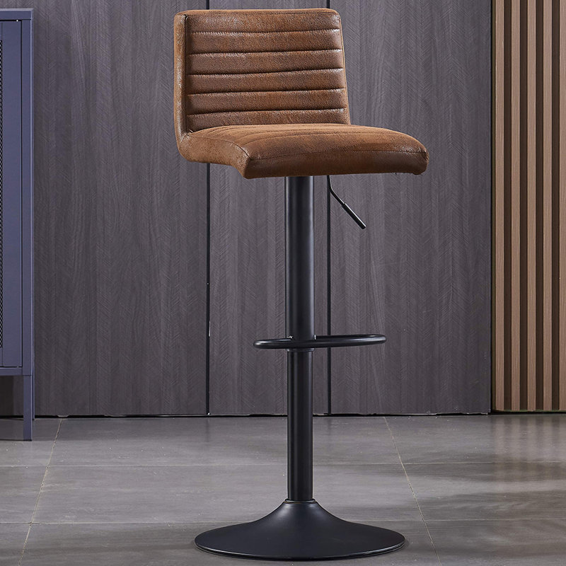 Tashina Vintage Suede Upholstered Bar Stool Height Adjustable Single 360 Swivel, Brown