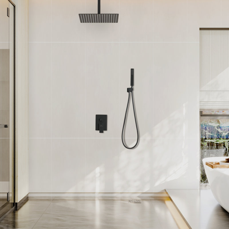 Système de douche complet avec valve brute, Noir mat