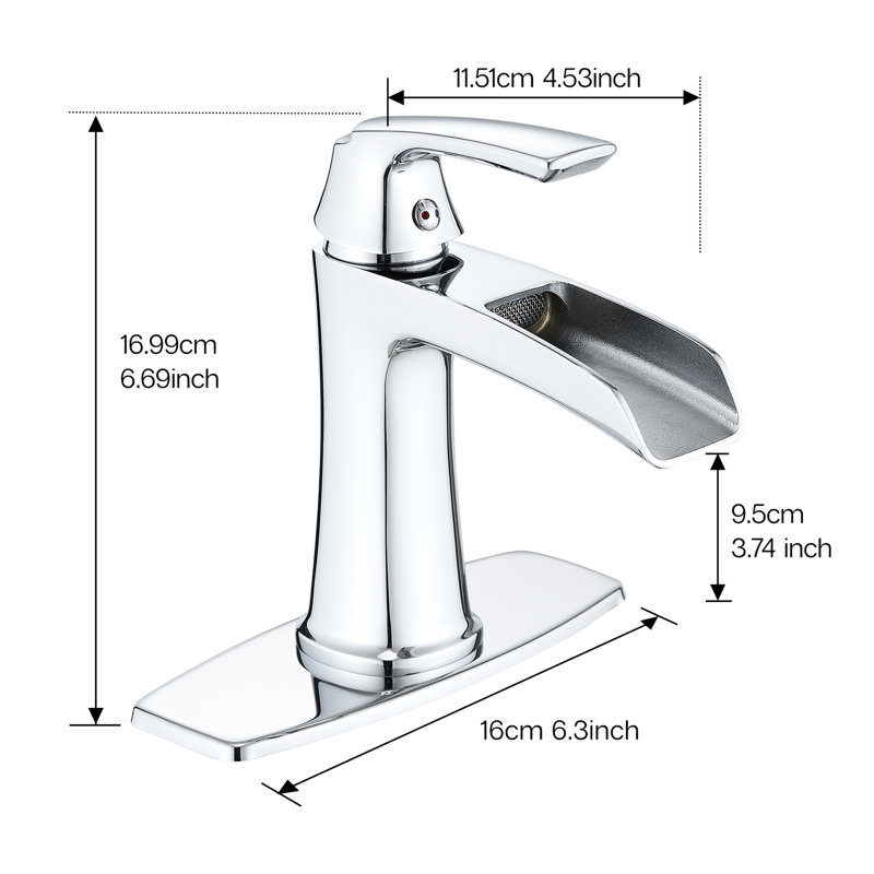 Robinet de salle de bain avec poignée simple, bonde escamotable, plaque de pont, filtre 3 couches, conception économiseur d'eau et contemporaine, cascade manuelle moderne