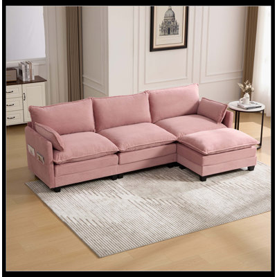 102" 4-Seat Oversized Corduroy Modular Sectional Sofa With Movable Ottoman, Convertible L-Shaped Couch For Living Room & Office