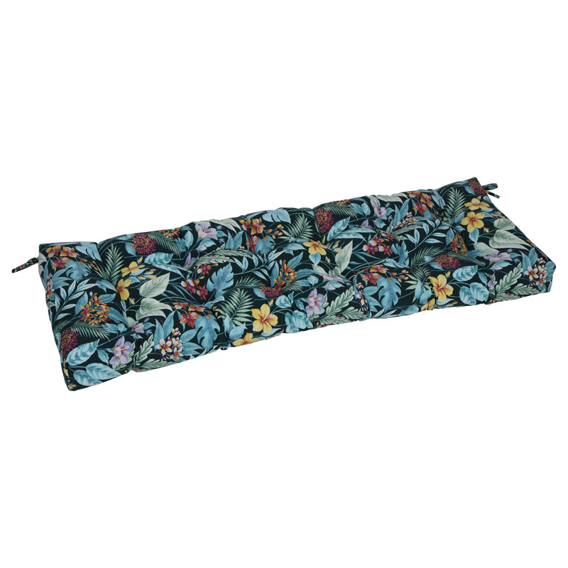 Tufted Outdoor Bench Cushion, Blue/Green/Carena Teal Floral, 55" W x 19" D