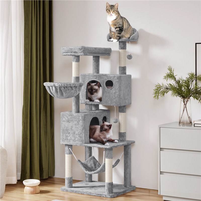 Arbre à chat à niveaux multiples 64,5 H "avec poteaux à griffer, Gris clair