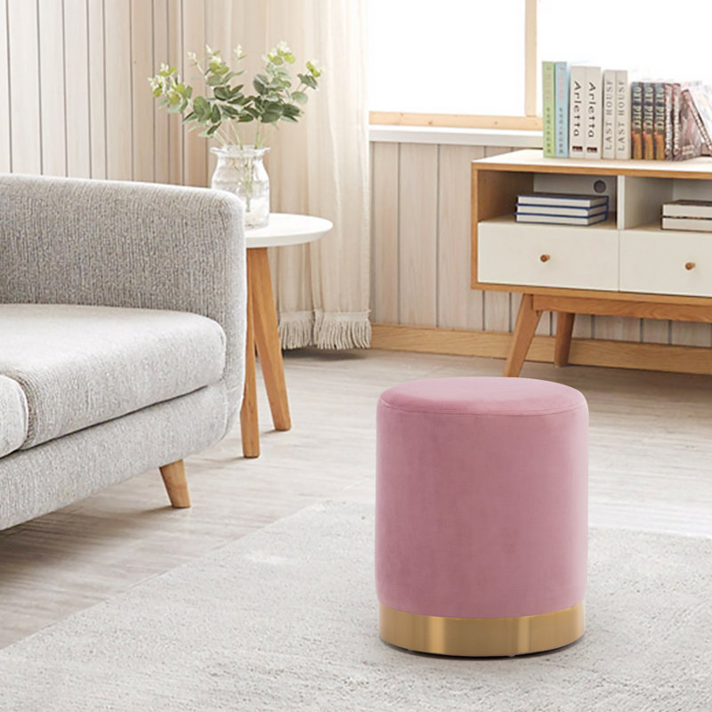 14'' Wide Cozy Velvet Round Ottoman, Pink