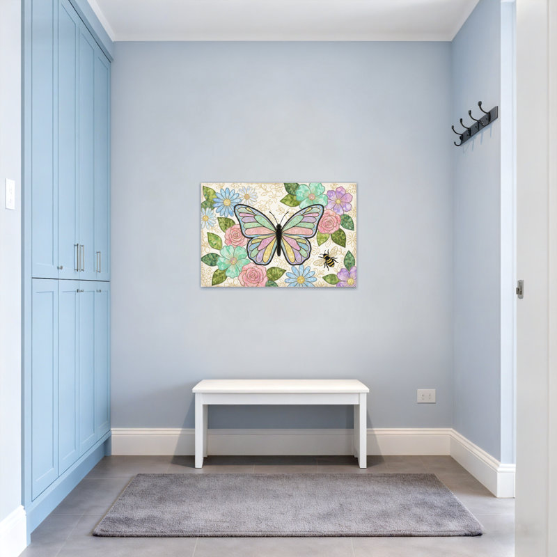 Animaux, papillon, fleurs, abeille, impression de motif de jardin, H 28 po x l 40 po