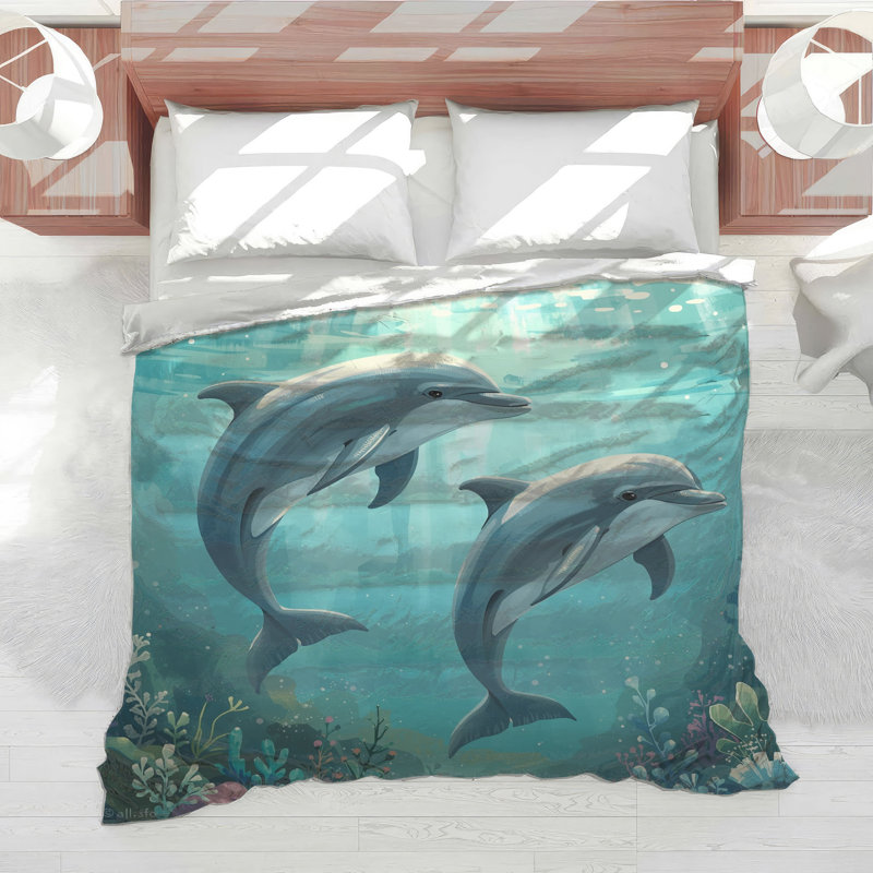 Dolphins Underwater Scene Comforter, King