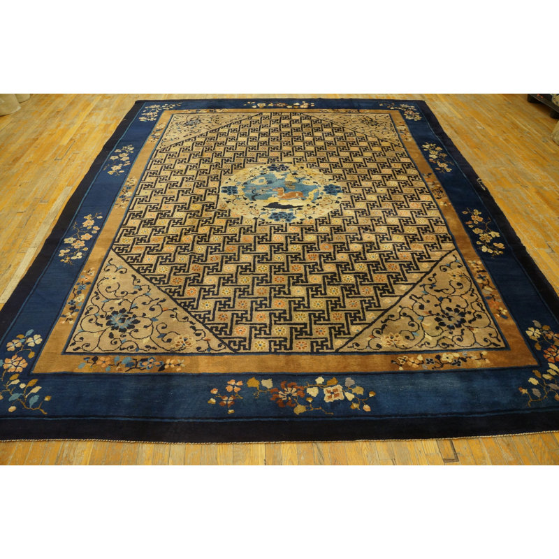 Antique Peking Chinese Medallion Beige 1900s Rug