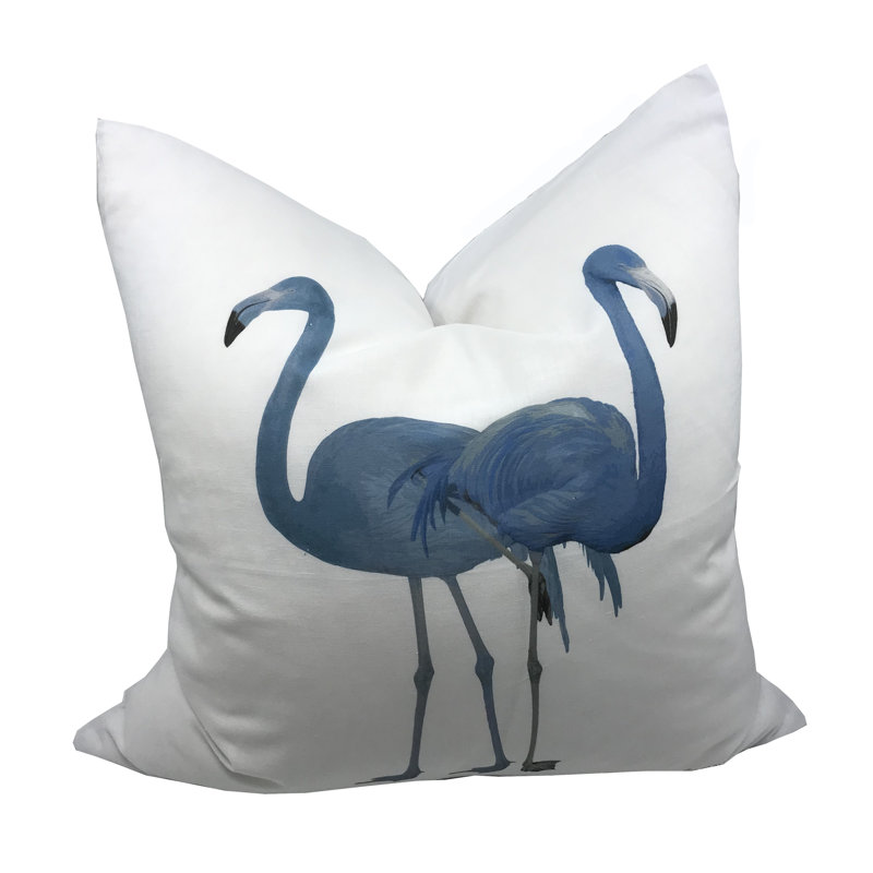 Oreiller carré en lin et coton 22x22 "Flamants dans le miroir Beverly