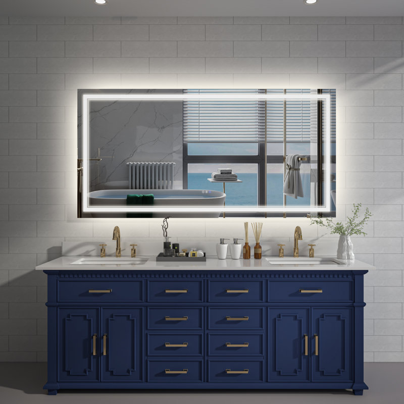 Miroir de salle de bain à DEL à intensité variable avec fonction de désembuage, 36 po x 72 po, Rectangle