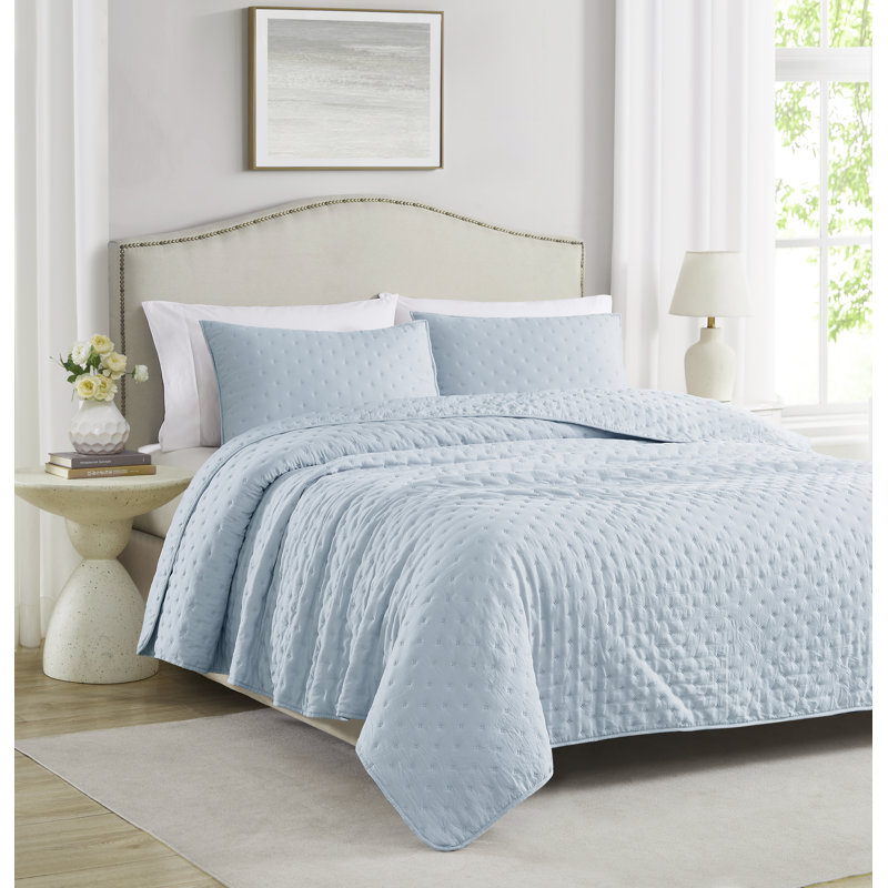 Ensemble de courtepointe en microfibre Cayla Pinsonic, Courtepointe pour très grand lit + 2 tailles déc, Bleu