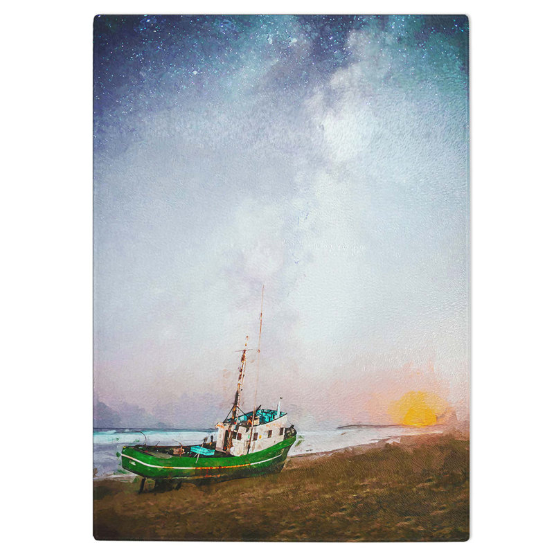 Glass Grounded Fishing Boat At Dusk in Abstract Chopping Board, 39 cm W x 28.5 cm L