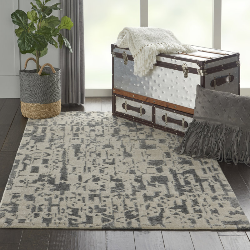 Nourison Tinita 3'9" x 5'9" Ivory Grey Modern Indoor Rug, Rectangle 3'9" x 5'9"