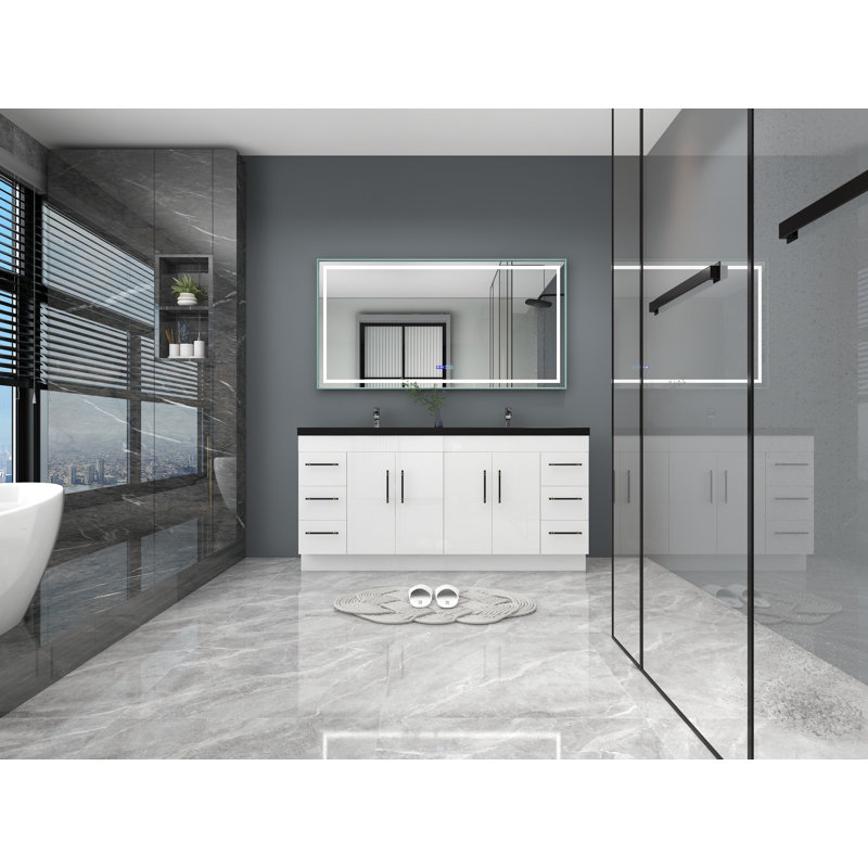 Ensemble de meuble-lavabo double 72 po Campman, Blanc ultrabrillant, Noir mat