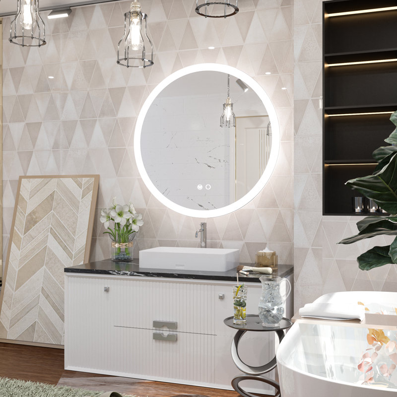 Roslindale Frameless Lighted Wall Mirror with 3 Color Brightness Adjustable & Anti-Fog, 32" x 32"