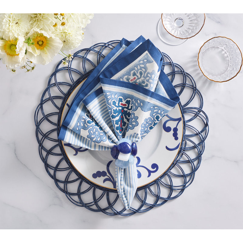 Filigree Napkin, White/Blue