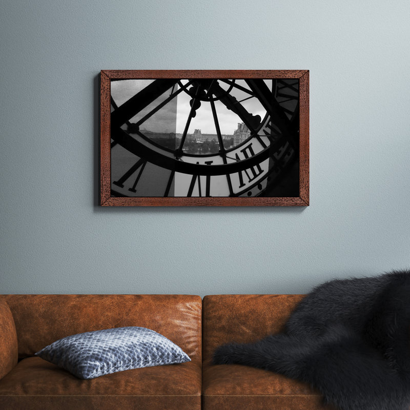 Clock Tower In Paris - Print on Canvas, Brown Floater Framed, 101.6 cm H x 66.04 cm W