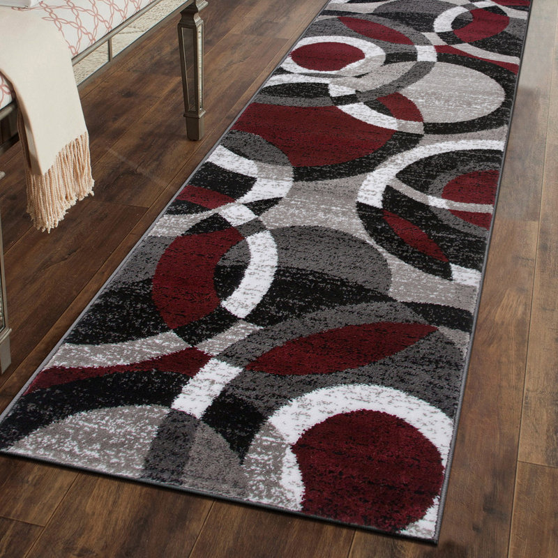 Archeveque Woven Abstract Burgundy/White/Black Area Rug – Modern Geometric Polypropylene Carpet for Living Room, Bedroom, or Hallway