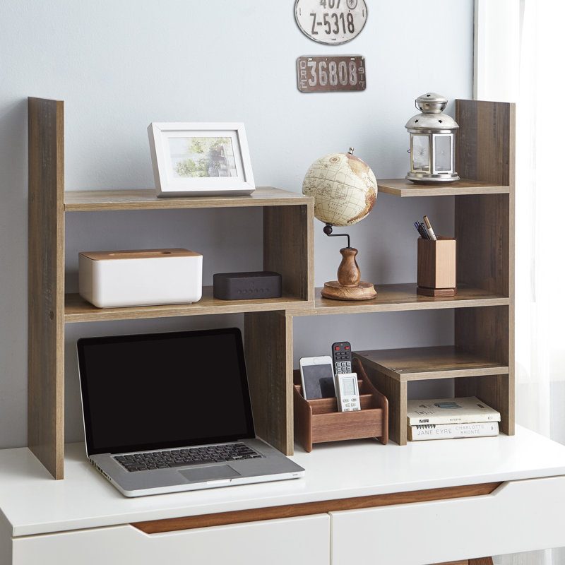 Yak About It Compact Adjustable Dorm Desk Bookshelf, Brown