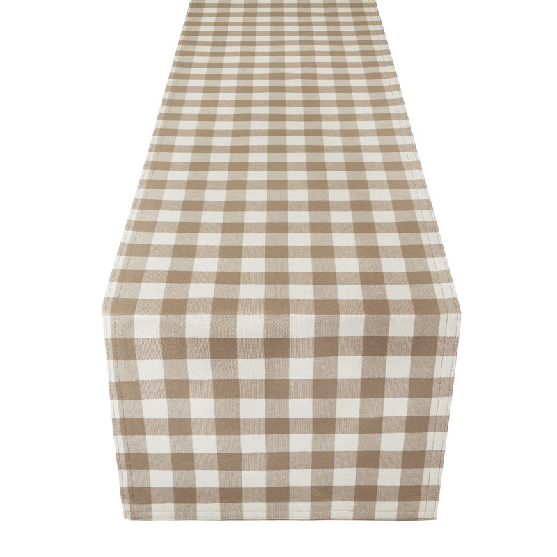 Linehan Checkered Cotton Blend Table Runner, Taupe, 36" x 13"