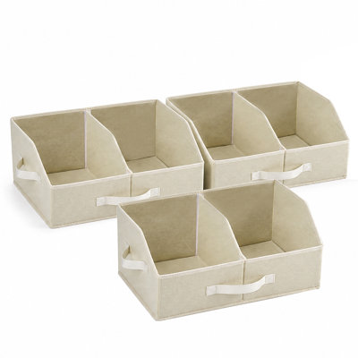 Trapezoid Wardrobe Storage Bins with Adjustable Dividers 3 Pack Closet Shelf Clothing Organizer Textured
