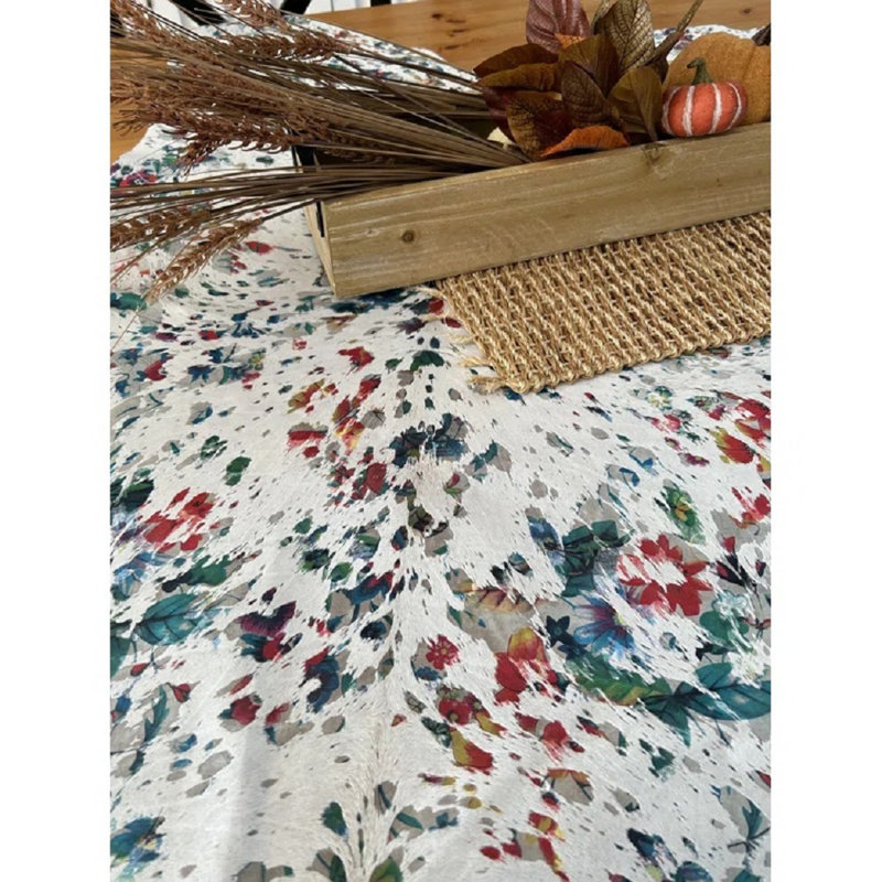 Calfskin Table Runner Multi-Color Floral Acid Washed