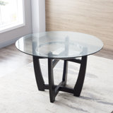 Dragic Round Glass Top Solid Wood Base Dining Table