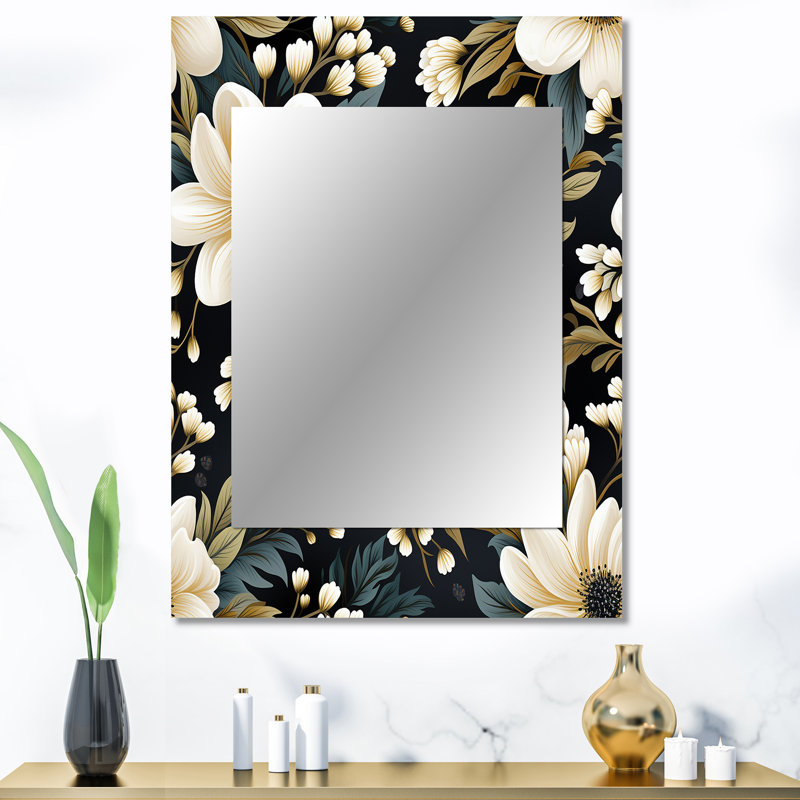 Cebrin Nostalgia blanc et vert motif floral délice - miroir floral unique, grand miroir mural de maison, impression sur métal