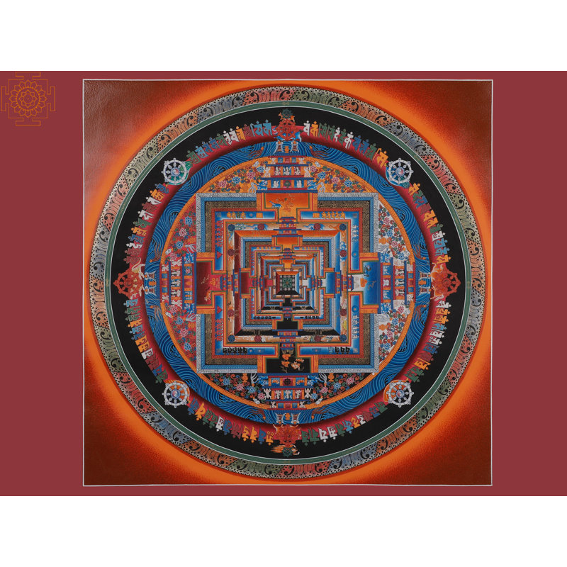 Thangka tibétain Kalachakra mandala sans brocart | Art mural bouddhiste peint à la main | Décoration de méditation sacrée en or 24 carats et en acrylique (19,7 po)