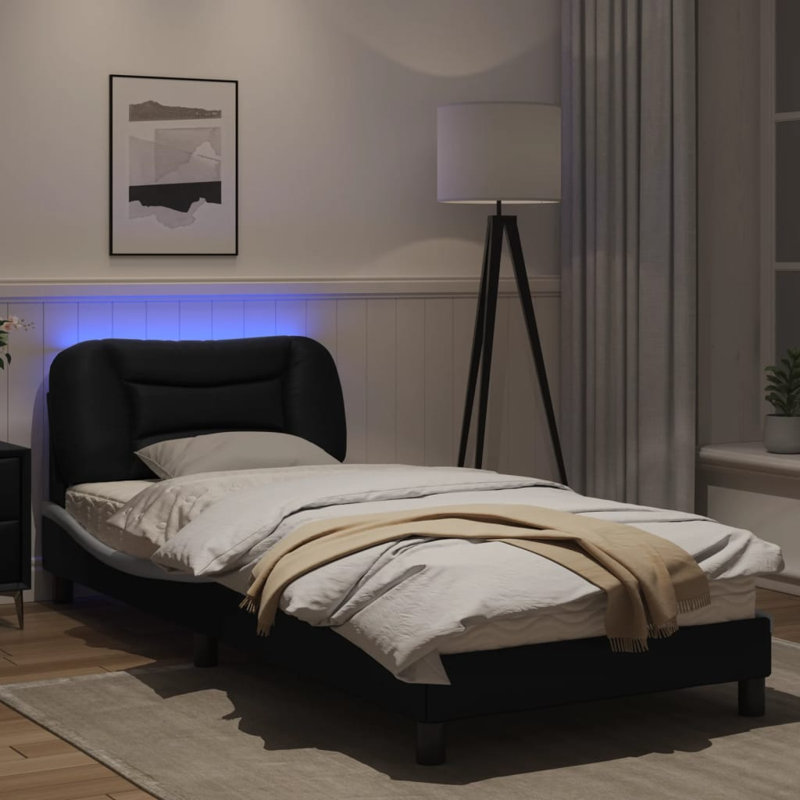 Cadre de lit vidaXL avec DEL sans matelas Hvar noir et blanc 80 x 200 cm, 31,5 po x 78,7 po, Noir / blanc