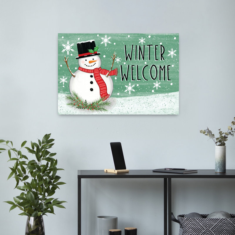 «Winter Welcome», art contemporain abstrait d'hiver, H 16 po x l 24 po