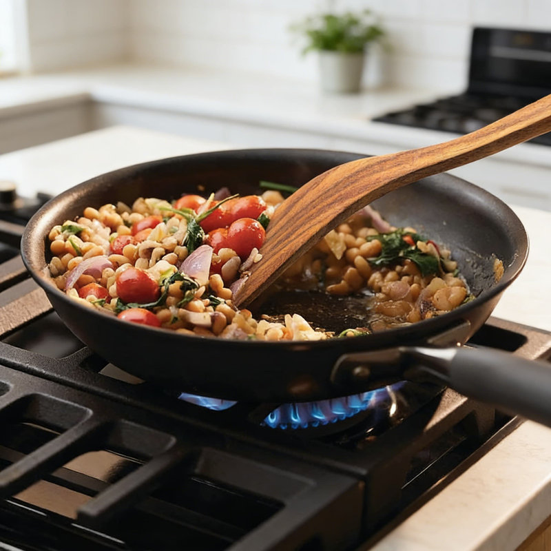 Ensemble d'ustensiles en bois de teck naturel 10 pièces avec support pour la cuisson, cuillères à spatules anti-rayures pour batterie de cuisine antiadhésive, ustensiles de cuisine résistants à la chaleur et durables avec support de rangement et cuillère