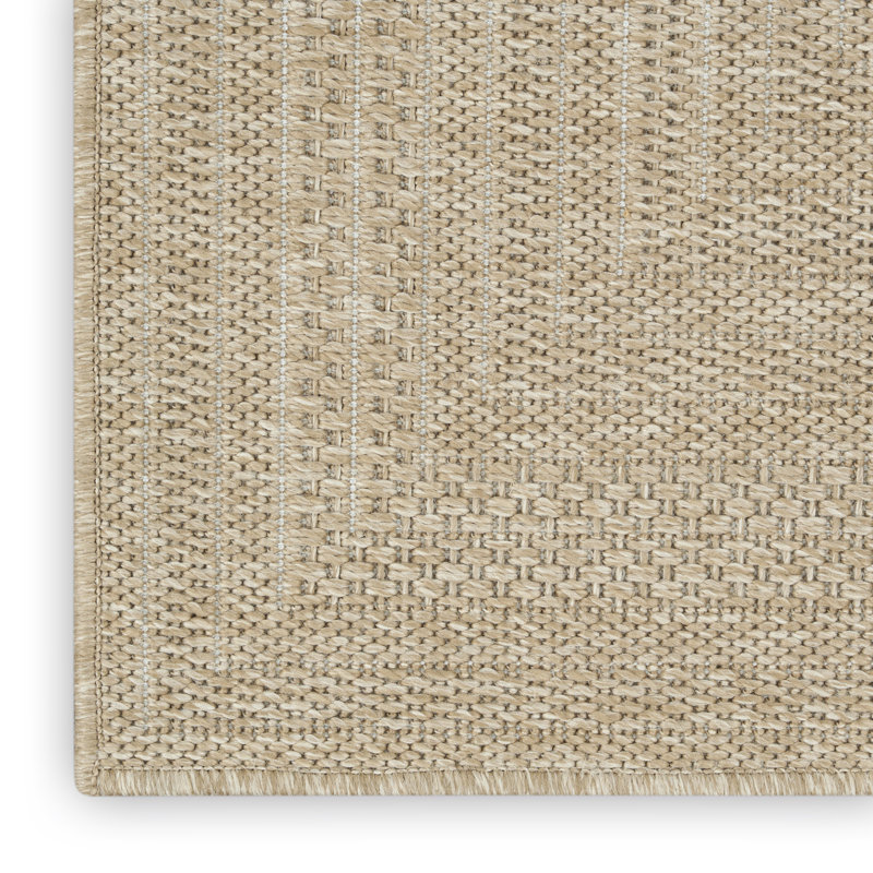 Tapis intérieur / extérieur géométrique Cascio, Taupe ivoire, Tapis de couloir 2 pi 2 po x 10 pi