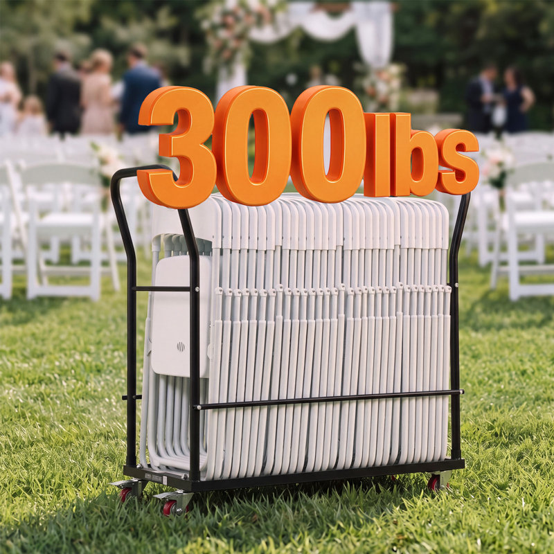 Commercial Folding Chair Cart Holds Up to 25 Chair Vertical Placement, for Large Events, Heavy-Duty Carbon Steel, Easy to Move, 300 lbs Capacity Storage Dolly Holder, with Locking Wheels, Handle