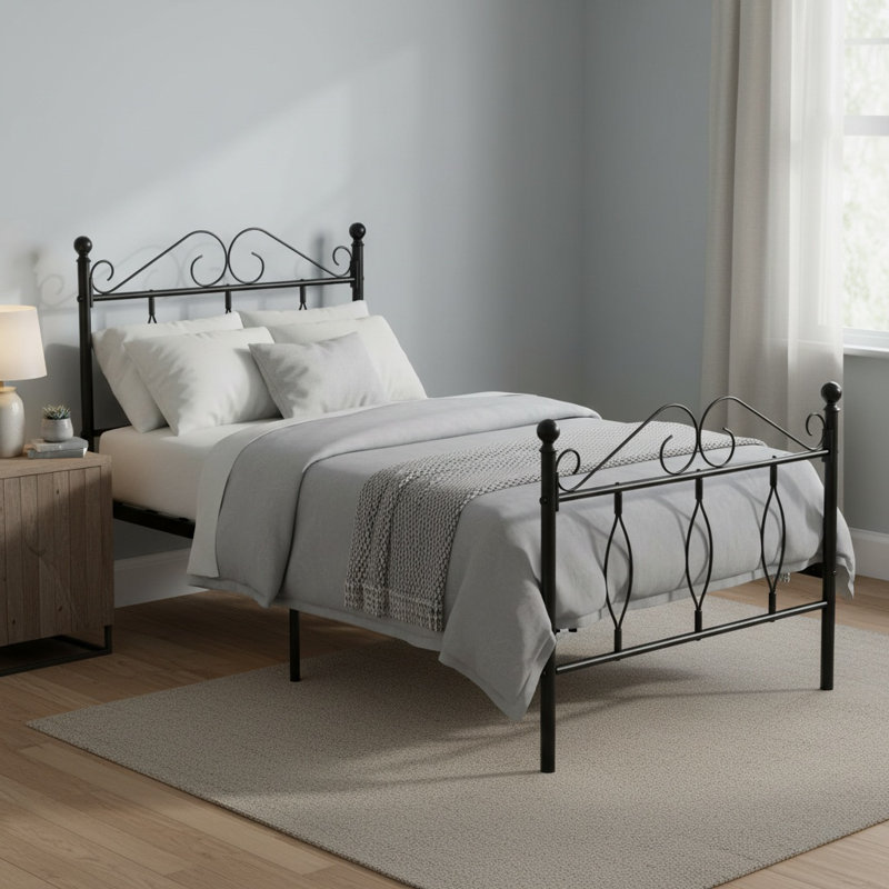 Metal Bed Frame with Crochet Design Headboard