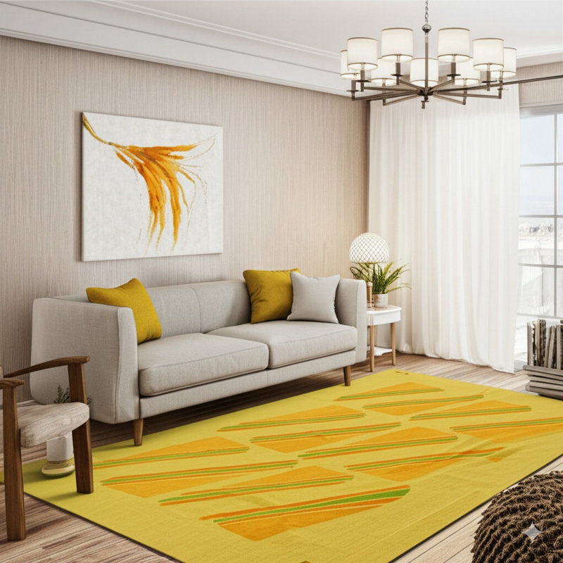 6x8 Ivory Flat Weave Wool Striped Block Motif Geometric Modern Contemporary Carpet Rug
