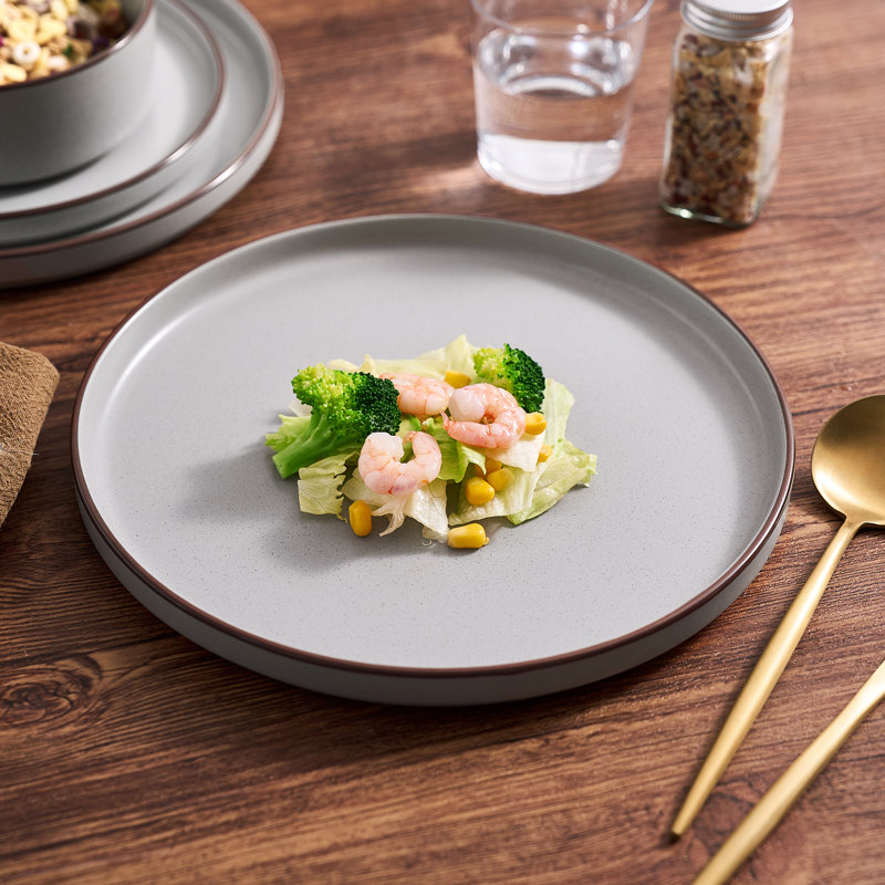 Bevery Handmade Stoneware Dinnerware Set 12 Piece - Service for 4, Light Gray