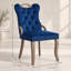 Ensemble de 2 fauteuils de salle à manger en velours capitonné, structure en bois massif et garniture en cuivre vieilli, bleu
