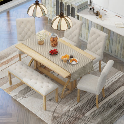 Ensemble de table de salle à manger 6 pièces, 6 pieds, 4 chaises rembourrées et 1 banc pour la salle à manger et la cuisine