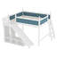 Grand lit mezzanine avec tablettes de rangement et garde-robe, lits mezzanine en bois massif avec glissières et échelles amovibles, aucune boîte à ressorts nécessaire, bleu et blanc (protection par brevet)-1938671989-1938671990